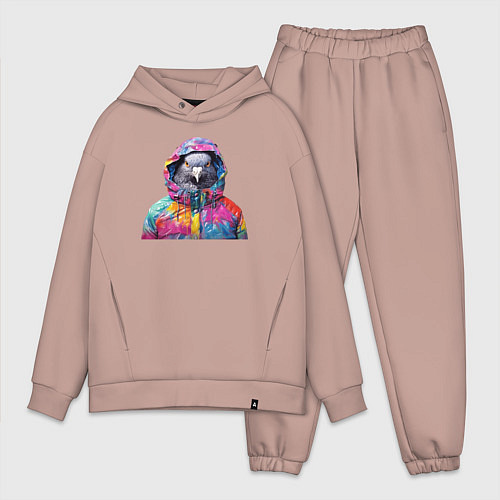 Мужской костюм оверсайз Голубь в яркой куртке / Пыльно-розовый – фото 1