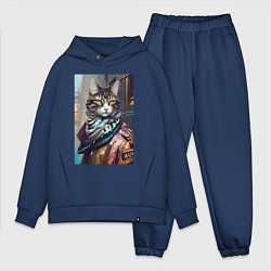Мужской костюм оверсайз Городской котяра - модник, цвет: тёмно-синий