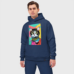 Мужской костюм оверсайз Pop art cat - neural network, цвет: тёмно-синий — фото 2