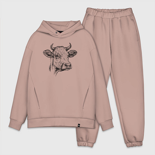 Мужской костюм оверсайз Корова голова / Пыльно-розовый – фото 1