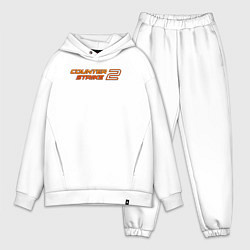 Мужской костюм оверсайз Counter strike 2 orange logo, цвет: белый