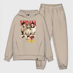 Мужской костюм оверсайз Nirvana rock band, цвет: миндальный