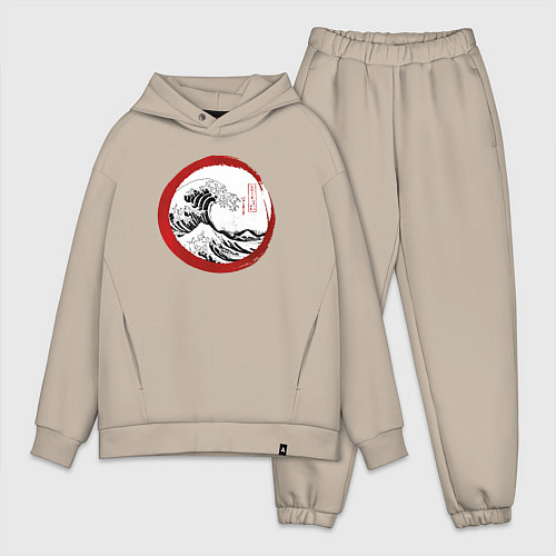 Мужской костюм оверсайз Волна от Канагава / Миндальный – фото 1