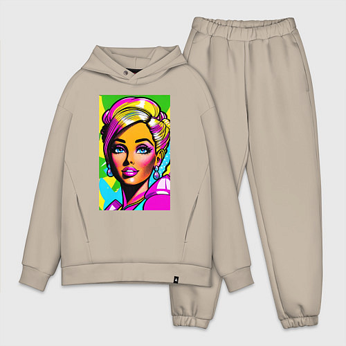 Мужской костюм оверсайз Кукла Барби - нейросеть - поп-арт / Миндальный – фото 1