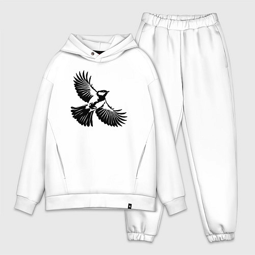 Мужской костюм оверсайз Синица трафарет / Белый – фото 1