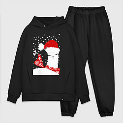 Мужской костюм оверсайз Лама в шапочке и шарфе, цвет: черный