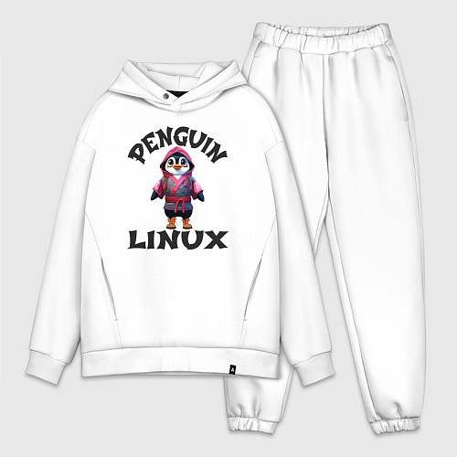 Мужской костюм оверсайз Система линукс пингвин в кимоно / Белый – фото 1