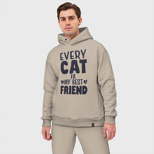 Мужской костюм оверсайз Every cat is my best friend / Миндальный – фото 3