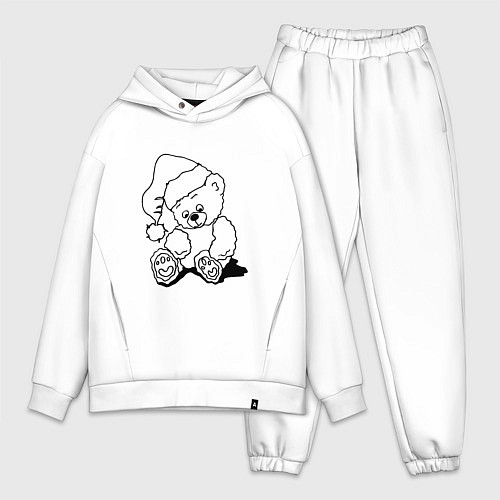 Мужской костюм оверсайз Мишка игрушечный в колпаке деда Мороза - раскраска / Белый – фото 1