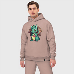 Мужской костюм оверсайз Дракон новогодней мечты 2024, цвет: пыльно-розовый — фото 2