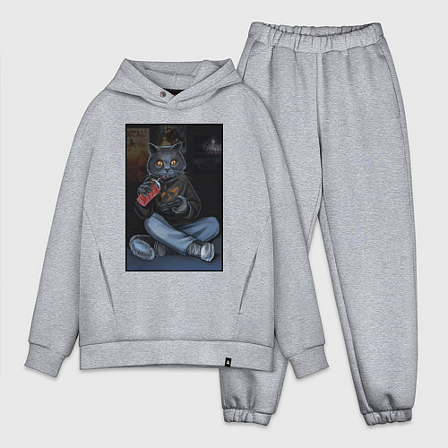 Мужской костюм оверсайз Кот - задрот / Меланж – фото 1