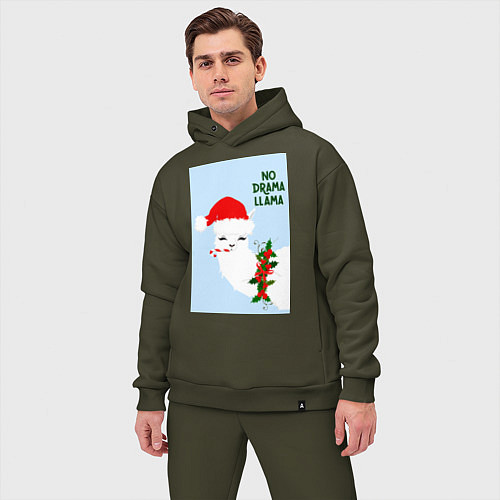 Мужской костюм оверсайз Лама Санта Клаус no drama llama / Хаки – фото 3