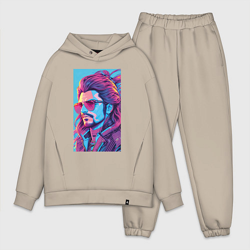 Мужской костюм оверсайз Мужчина в очках в стиле 90-х / Миндальный – фото 1