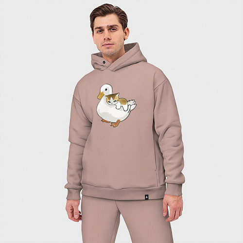 Мужской костюм оверсайз Утка с другом котёнком / Пыльно-розовый – фото 3