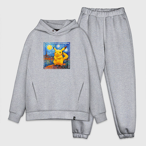 Мужской костюм оверсайз Пикачу звёздной ночью Ван Гога / Меланж – фото 1