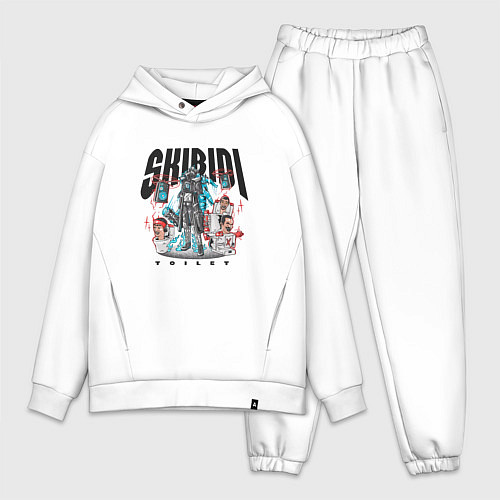 Мужской костюм оверсайз Скибиди туалет и титан / Белый – фото 1