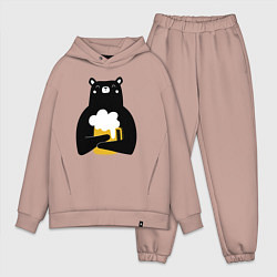 Мужской костюм оверсайз Мишка с кружкой пива, цвет: пыльно-розовый