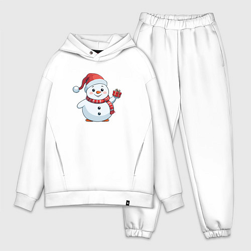 Мужской костюм оверсайз Толстый снеговик с подарком / Белый – фото 1