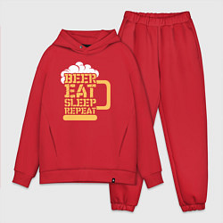Мужской костюм оверсайз Beer eat sleep repeat, цвет: красный