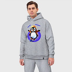 Мужской костюм оверсайз Пингвин на скейте, цвет: меланж — фото 2