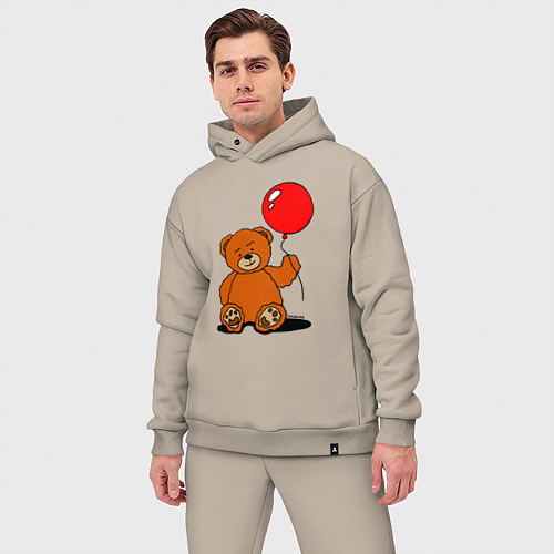 Мужской костюм оверсайз Плюшевый медведь с воздушным шариком / Миндальный – фото 3