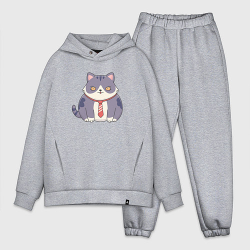 Мужской костюм оверсайз Важный кот с галстуком / Меланж – фото 1