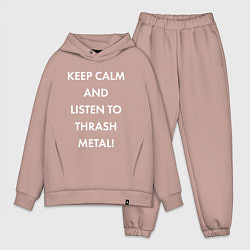 Мужской костюм оверсайз Надпись Keep calm and listen to thash metal, цвет: пыльно-розовый