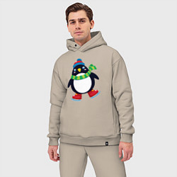 Мужской костюм оверсайз Пингвин на коньках, цвет: миндальный — фото 2