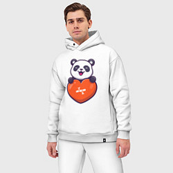 Мужской костюм оверсайз Сердечная панда, цвет: белый — фото 2
