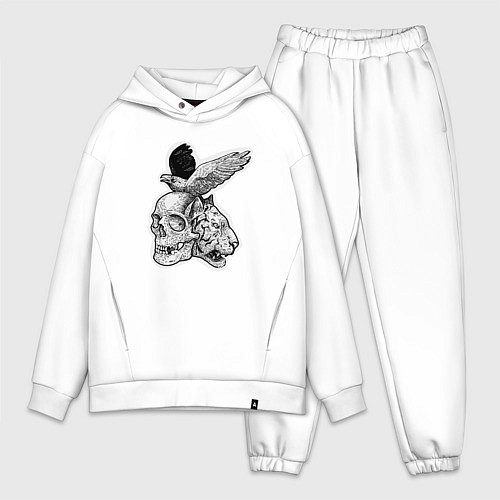 Мужской костюм оверсайз Череп, тигр и ворон / Белый – фото 1