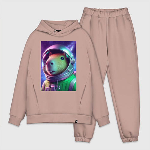 Мужской костюм оверсайз Портрет бравого космонавта - капибара / Пыльно-розовый – фото 1
