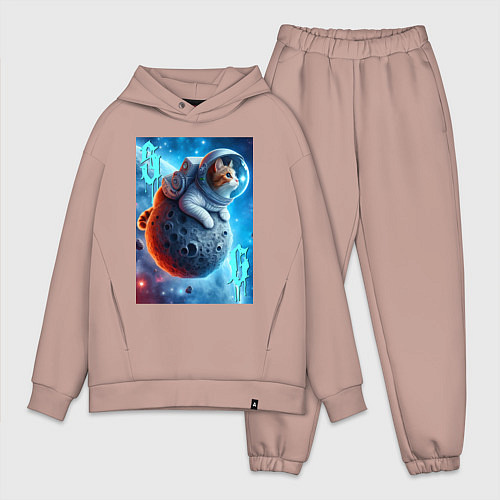 Мужской костюм оверсайз Space cat - ai art / Пыльно-розовый – фото 1