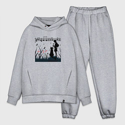 Мужской костюм оверсайз Девушка и кот или музыка для души, цвет: меланж
