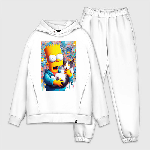 Мужской костюм оверсайз Bart Simpson with a kitten - ai art / Белый – фото 1