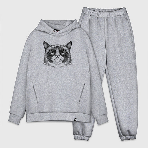 Мужской костюм оверсайз Grumpy cat мем / Меланж – фото 1