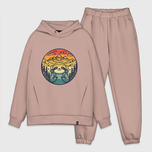 Мужской костюм оверсайз Ленивец турист путешествует с рюкзаком / Пыльно-розовый – фото 1