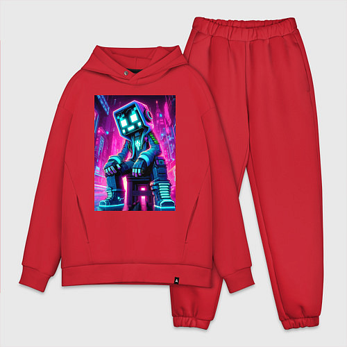 Мужской костюм оверсайз Minecraft - dude in the neon city / Красный – фото 1