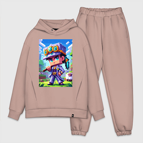 Мужской костюм оверсайз Джотаро Куджо и Майнкрафт - коллаба нейросеть / Пыльно-розовый – фото 1