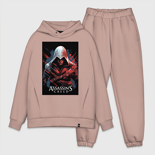 Мужской костюм оверсайз Assassins creed красные пятна / Пыльно-розовый – фото 1