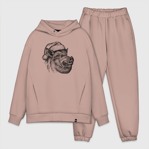 Мужской костюм оверсайз Кабан новогодний / Пыльно-розовый – фото 1