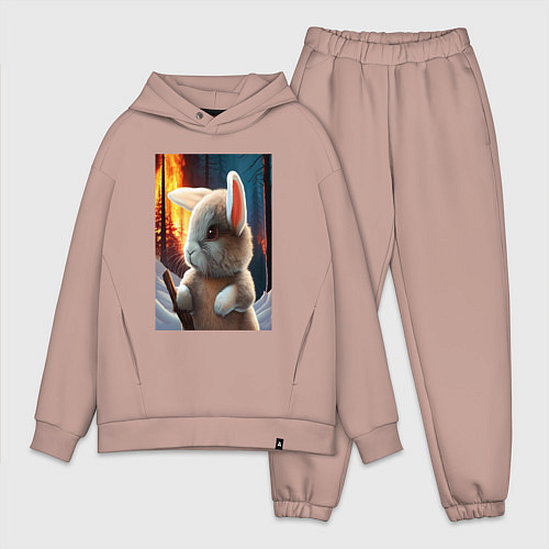 Мужской костюм оверсайз Заяц в огненном лесу / Пыльно-розовый – фото 1