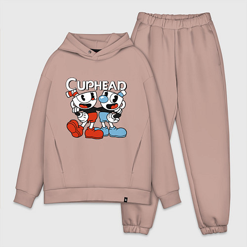 Мужской костюм оверсайз Cuphead and Mugman / Пыльно-розовый – фото 1