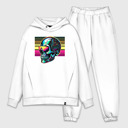 Мужской костюм оверсайз Cyber skull - fantasy ai art / Белый – фото 1
