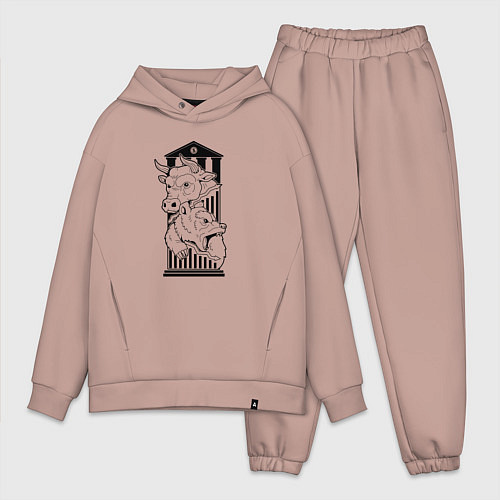 Мужской костюм оверсайз Символы биржи бык и медведь / Пыльно-розовый – фото 1