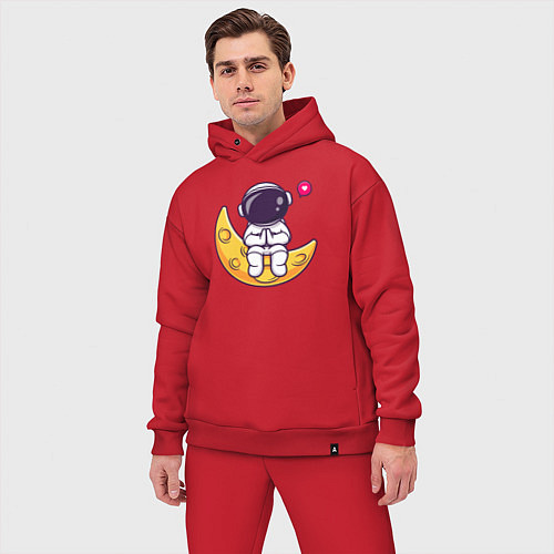 Мужской костюм оверсайз Луна и астронавт / Красный – фото 3