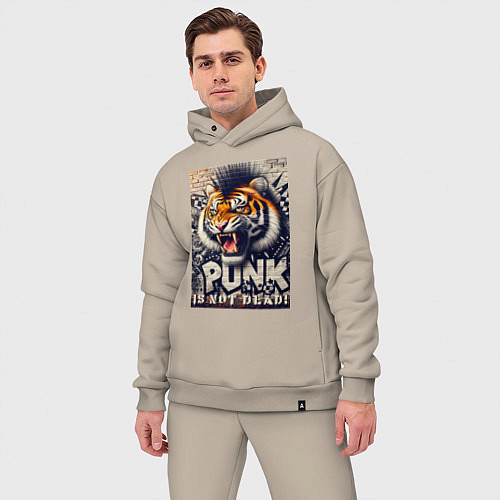 Мужской костюм оверсайз Cool tiger - punks not dead / Миндальный – фото 3