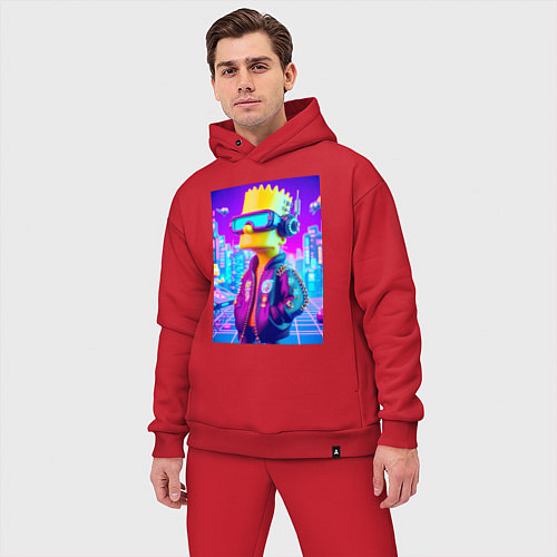 Мужской костюм оверсайз Cyber Bart on a virtual glasses / Красный – фото 3