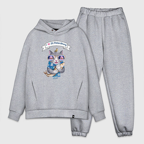 Мужской костюм оверсайз Кот с рыбой из Петербурга / Меланж – фото 1