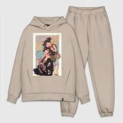 Мужской костюм оверсайз Хяккимару Дороро воин, цвет: миндальный