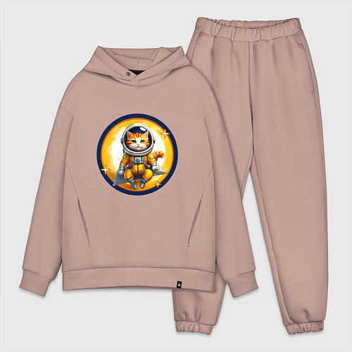 Мужской костюм оверсайз Кошка на космической подушке в скафандре / Пыльно-розовый – фото 1